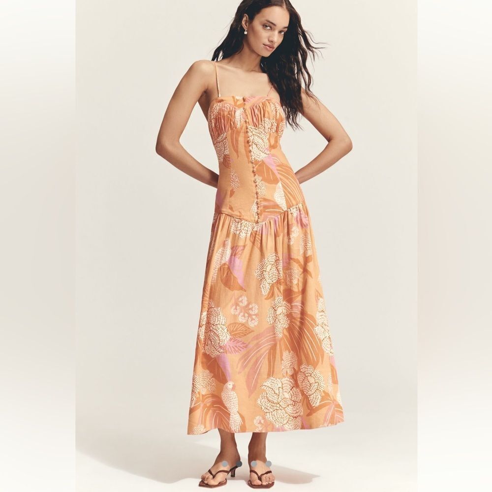 Farm Rio Linen Blend Strapless Drop-Waist Maxi Dress NWT size small